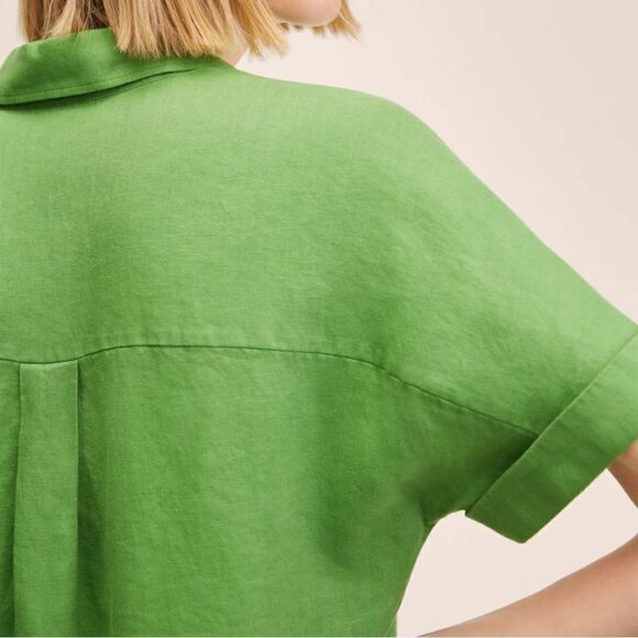 100% Linen Mango Shirt Green - Picture 7 of 9